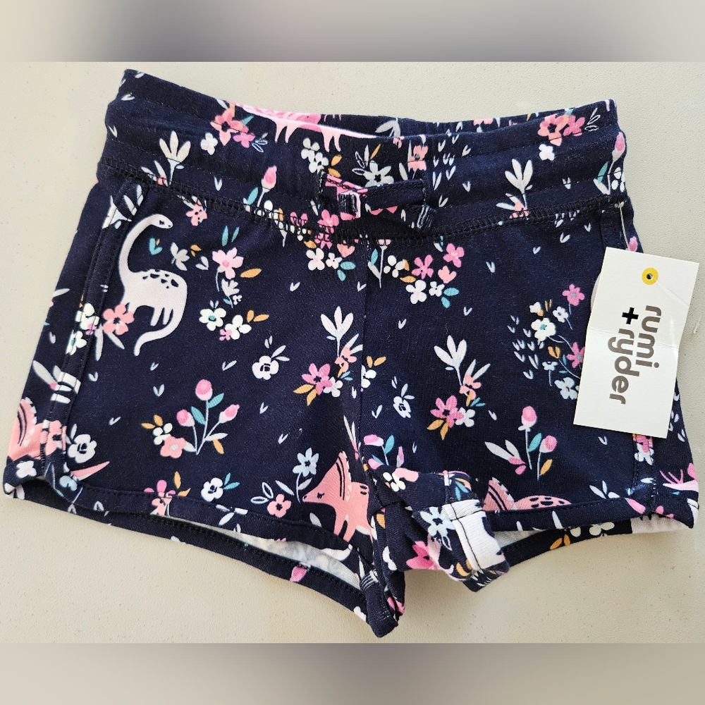 🎈$5 Rumi+Ryder Girls Toddler Shorts with Dinosaur Floral Print